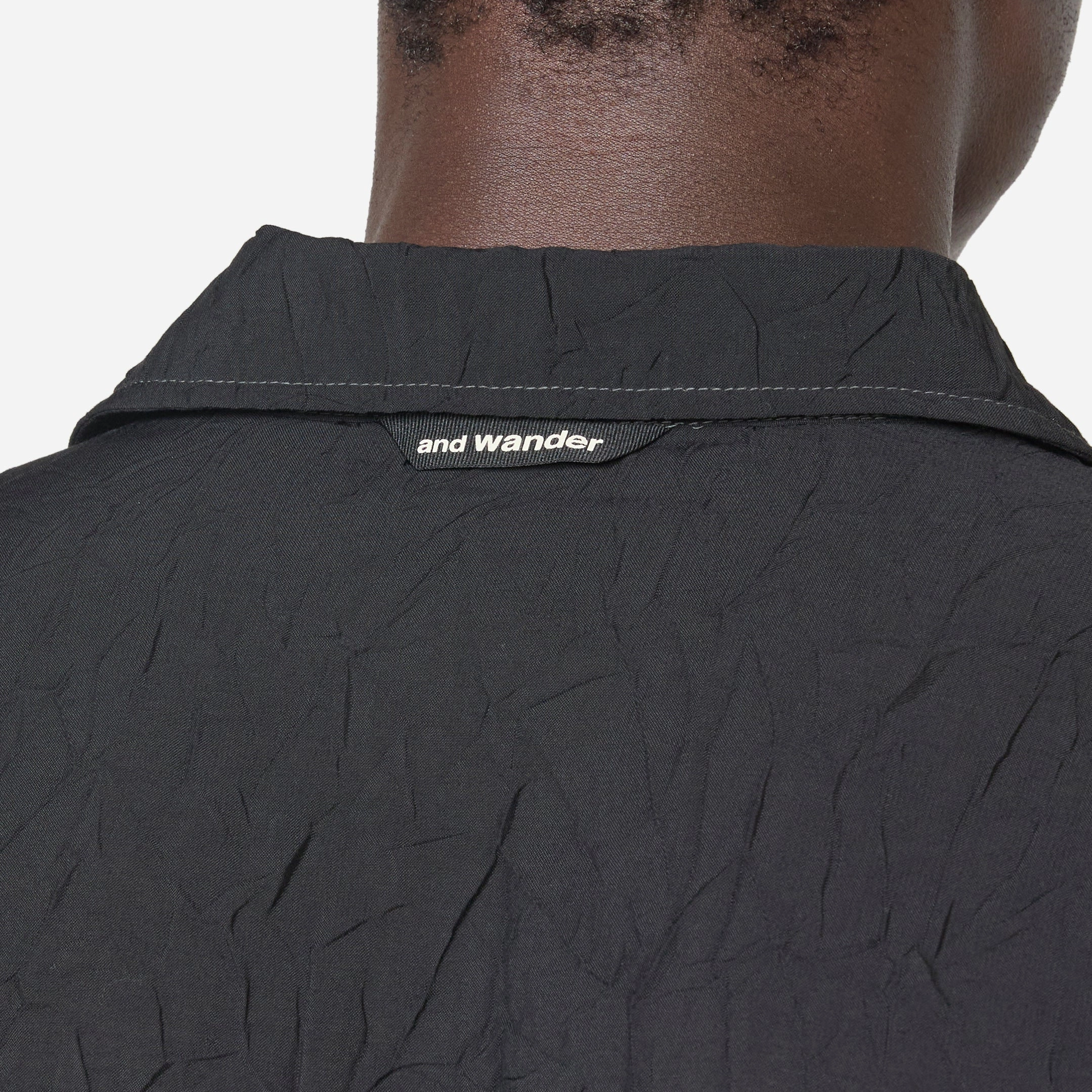 Washer Pleated Open Shortsleeve Shirt Black