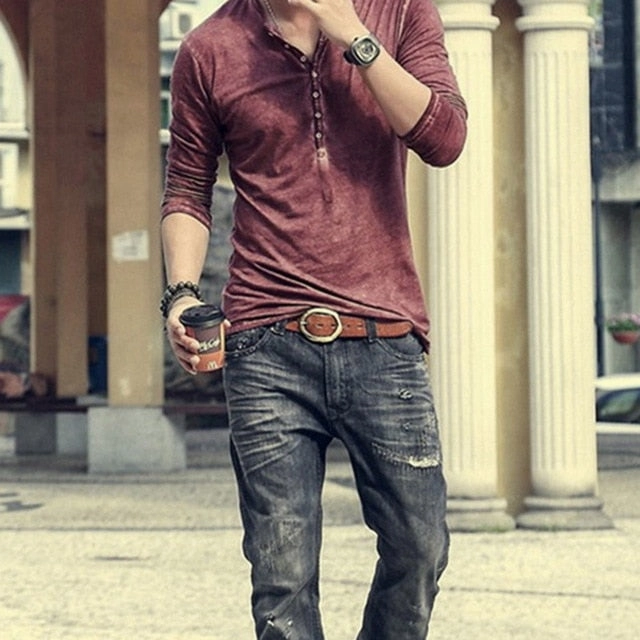 West Louis™ Vintage V-neck Open Casual T-Shirt