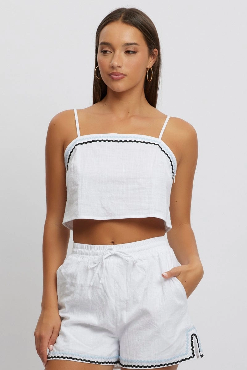 White Cami Top Sleeveless Ric Rac