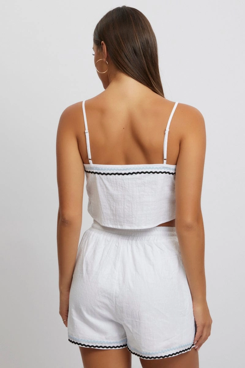 White Cami Top Sleeveless Ric Rac