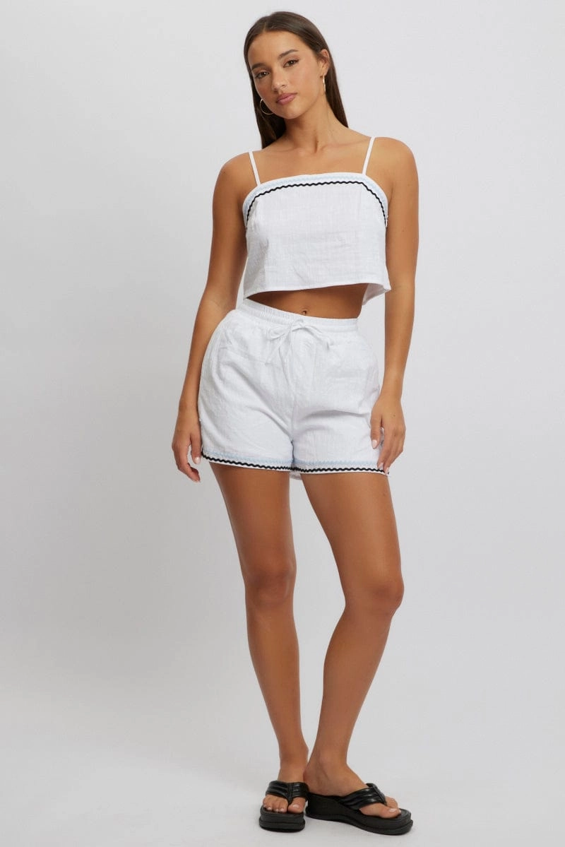 White Cami Top Sleeveless Ric Rac