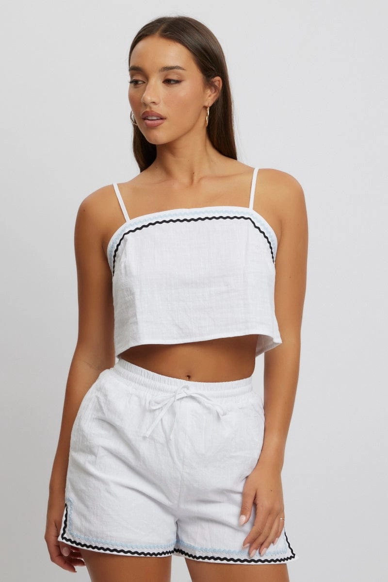 White Cami Top Sleeveless Ric Rac