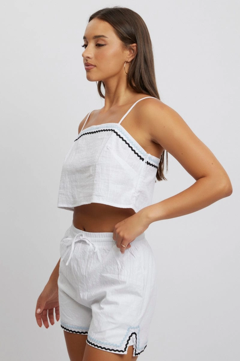 White Cami Top Sleeveless Ric Rac