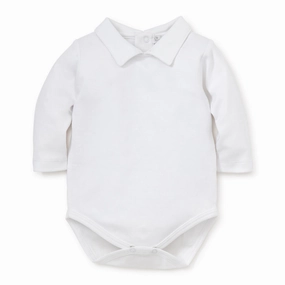 White Long Sleeve Collared Bodysuit