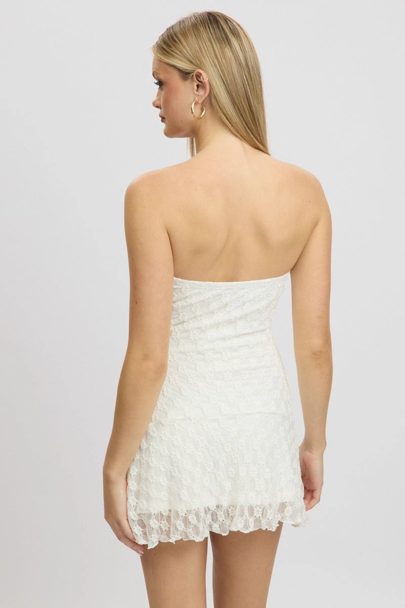 White Mini Dress Strapless Lace