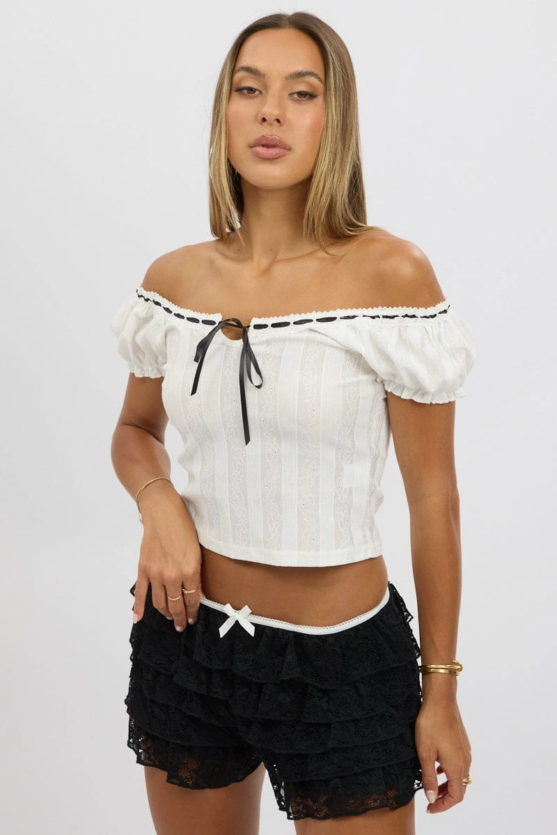 White Puff Sleeve Top Short Sleeve