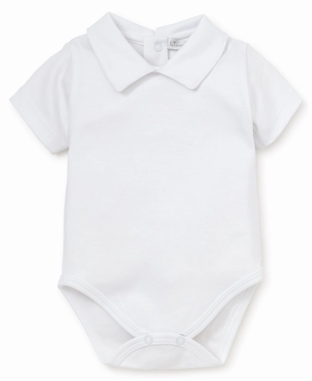 White Short Sleeve Collared Bodysuit