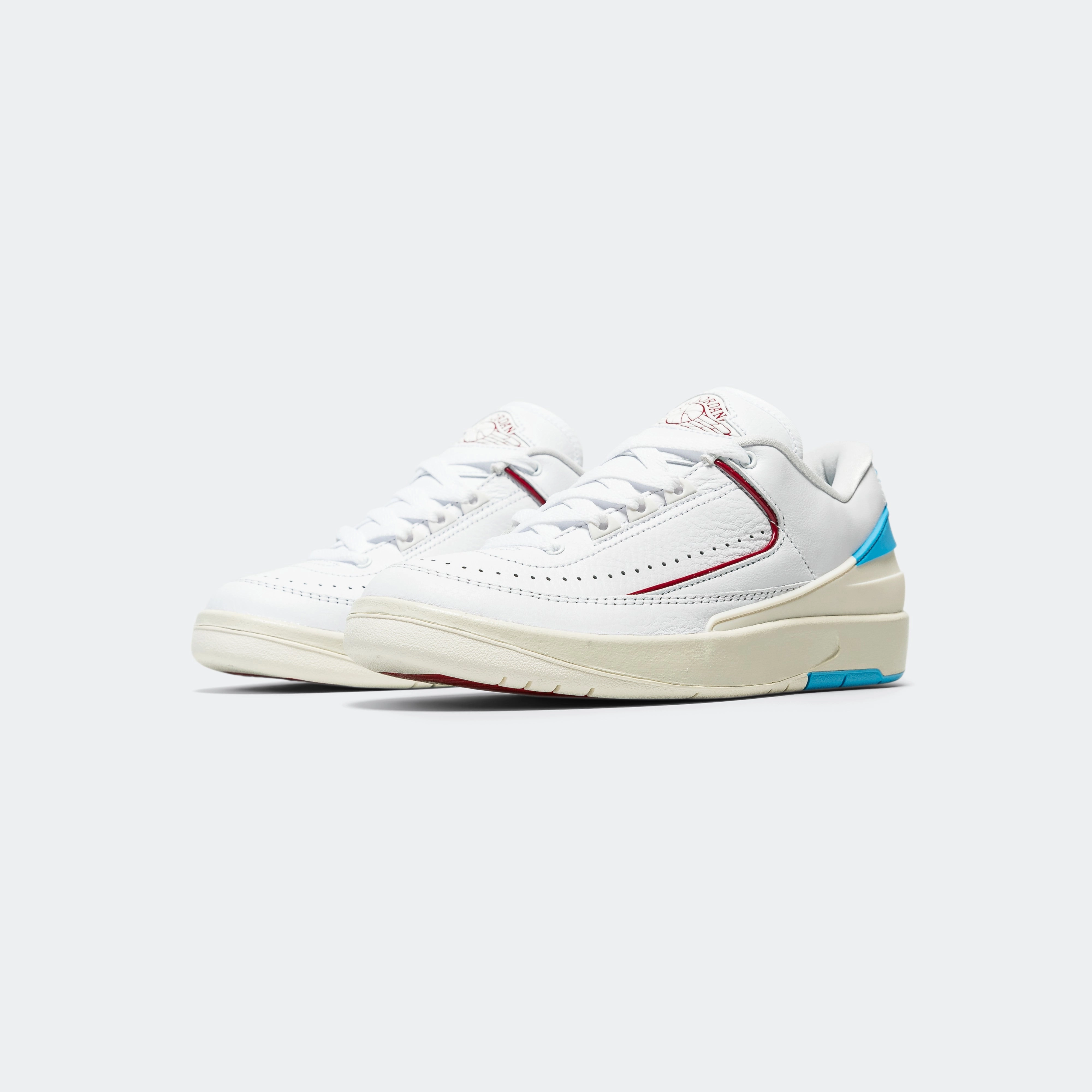 Womens Air Jordan 2 Retro Low - White/Gym Red-Dk Powder Blue-Sail