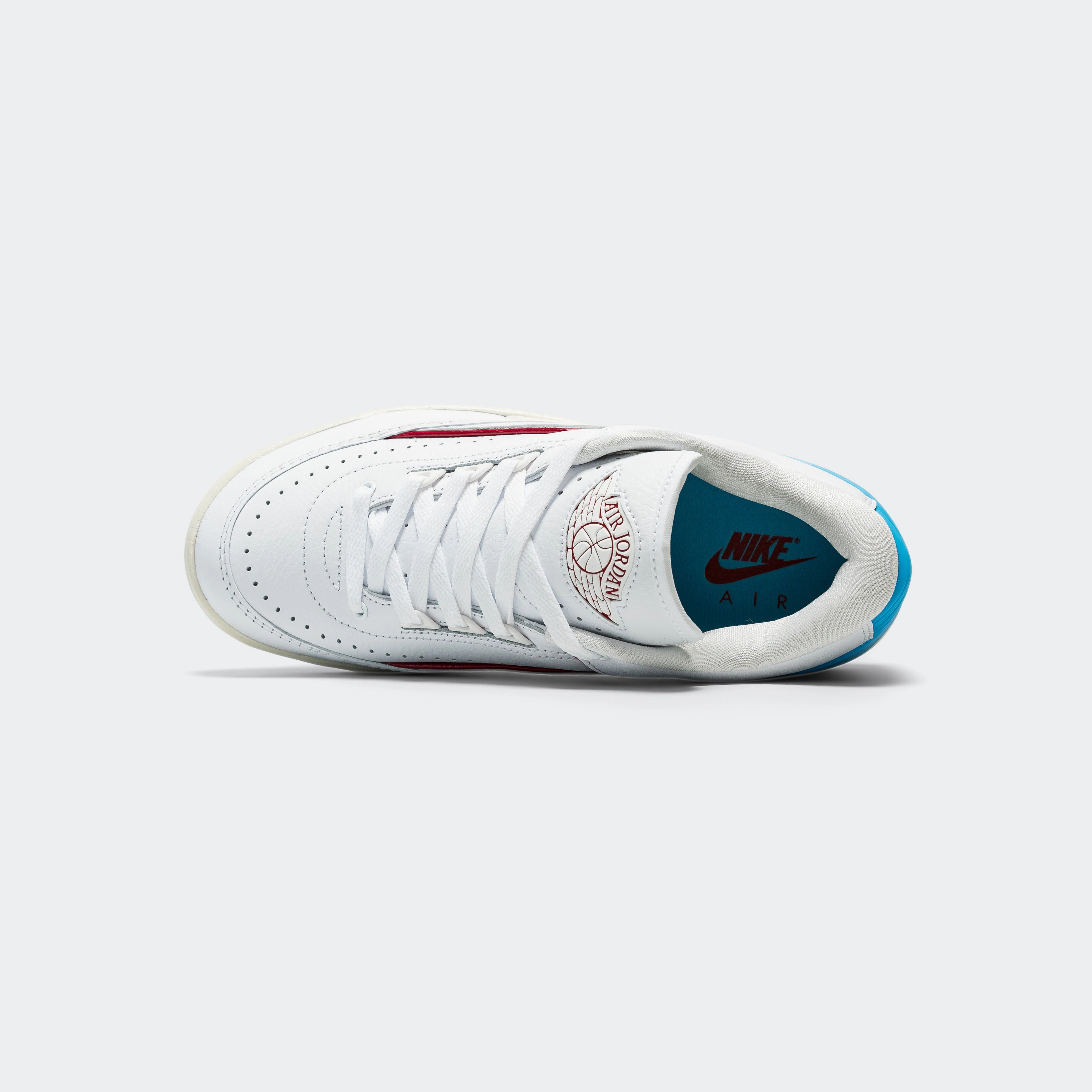 Womens Air Jordan 2 Retro Low - White/Gym Red-Dk Powder Blue-Sail