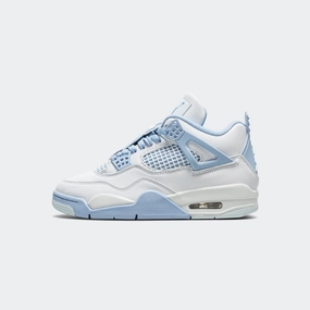 Womens Air Jordan 4 Retro - White/Aluminum-Blue Tint-Oil Green